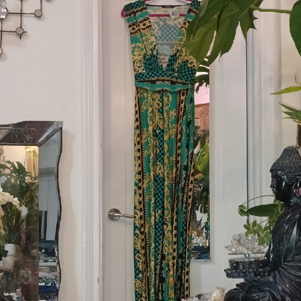 Forever 21 Green & Gold Chain Pattern Jumpsuit sz.S